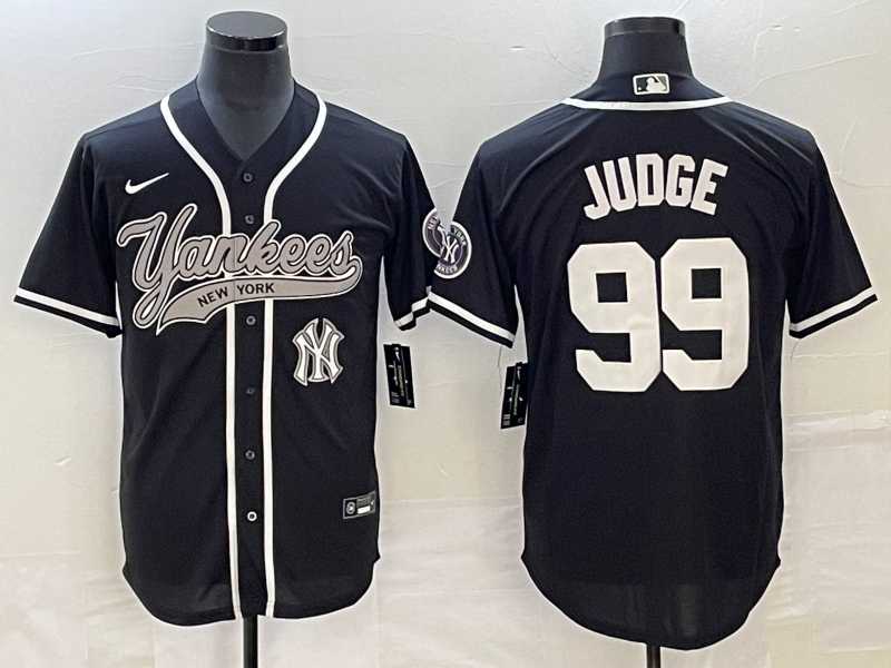 Men%27s New York Yankees #99 Aaron Judge Black With Patch Cool Base Stitched Baseball Jersey